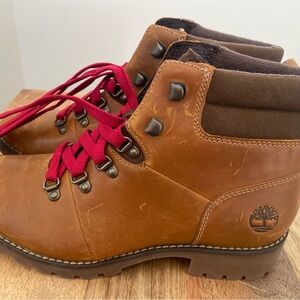 Timberland Tan Boots with Red Laces
